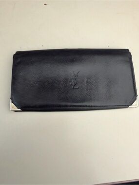 Saint Laurent Black Leather Continental Wallet with Silver Corner Accents
